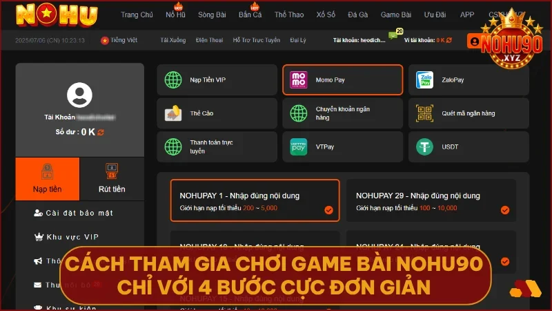 Tham gia game bài NOHU90 XYZ cực nhanh chỉ với 4 bước cơ bản