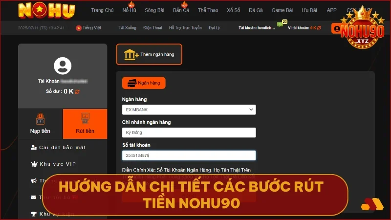 Hướng dẫn rút tiền NOHU90 chi tiết và an toàn nhất 2025 3 Thao tác rút tiền đơn giản chỉ trong vài phút