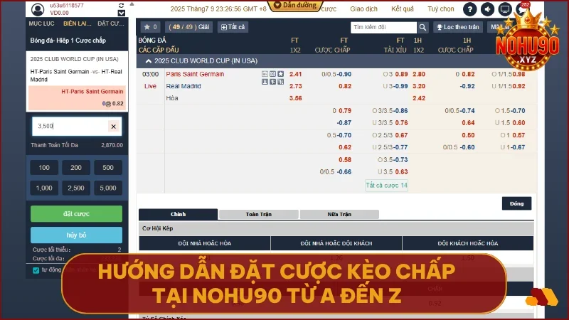 Thực hiện nhanh các bước chọn trận đặt cược và theo dõi kết quả ngay tại giao diện thể thao NOHU90