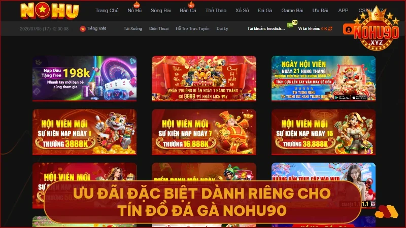 NOHU90 không chỉ đá gà hấp dẫn mà còn tặng thưởng mỗi ngày cho thành viên.